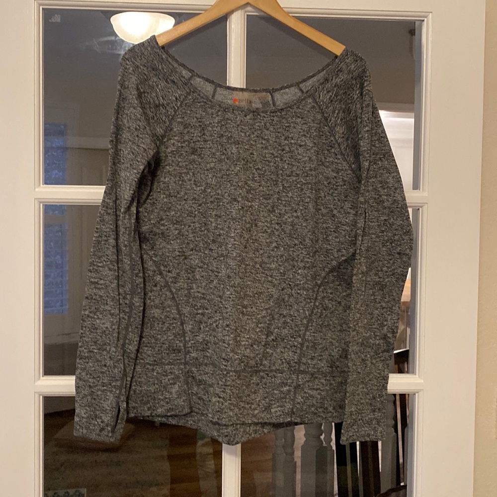 Zella off the shoulder sweatshirt in marbled gray
